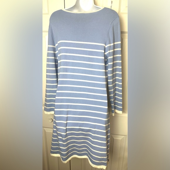 STS SAIL TO SABLE Nautical Striped Sweater Dress Blue White Scoop Neck Knit - Picture 7 of 10